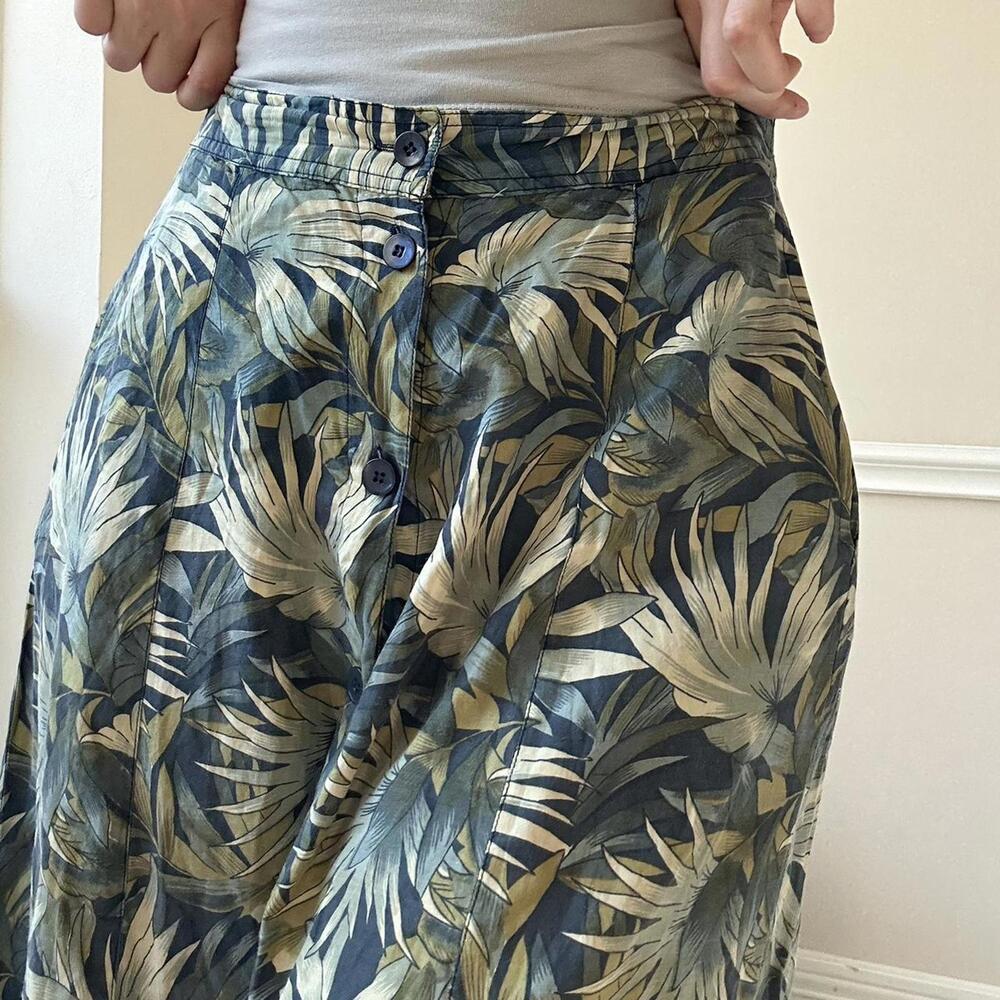 Vintage Hawaiian green and blue tropical button up midi skirt